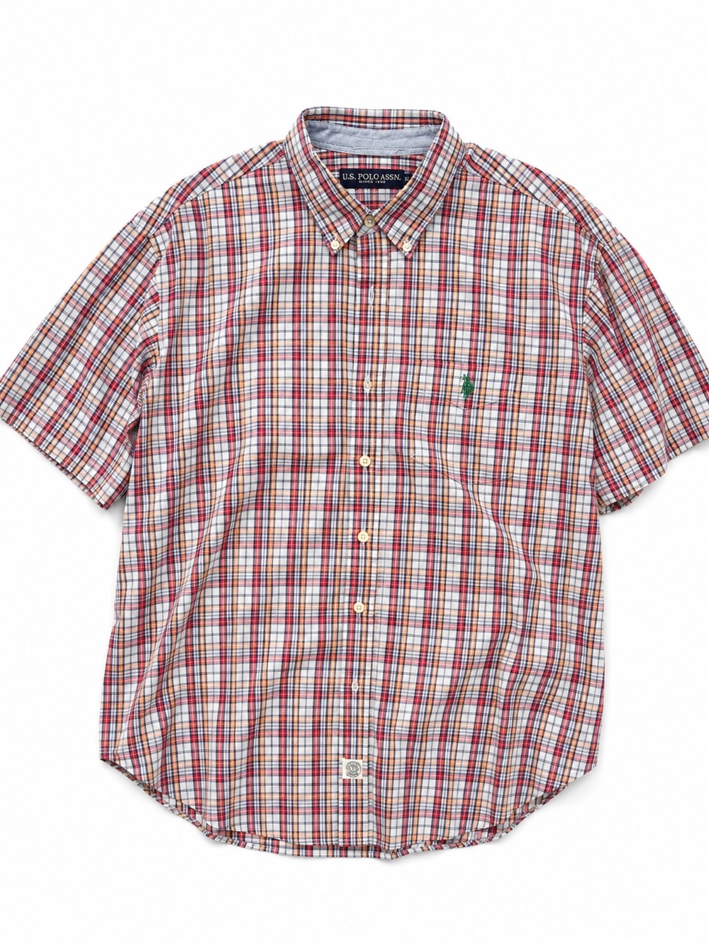 U.S. Polo Assn. Red and Blue Plaid Short-Sleeve Button-Down Shirt Fits like L/M
